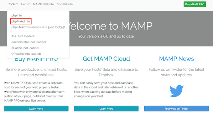 How to launch WordPress' PhpMyAdmin