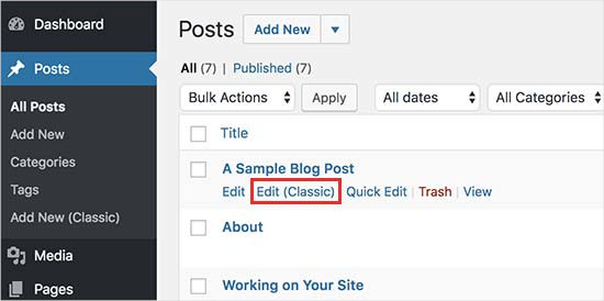 The Edit classic button