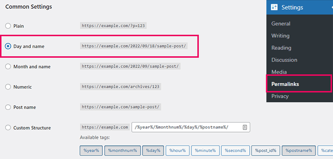 Choose permalink structure