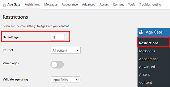 Add default age to view your content