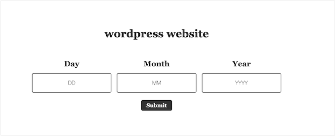 WordPress 中年龄验证页面的示例