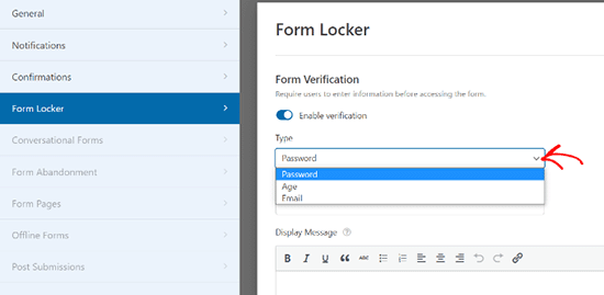 enable age verification to limit form entries