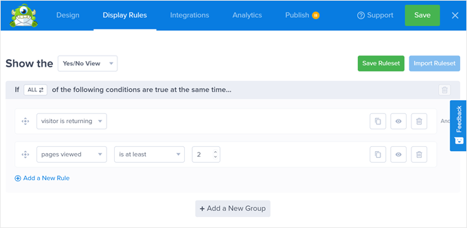 Configuring OptinMonster's popup display rules