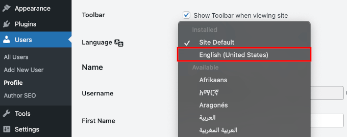 Setting the default language