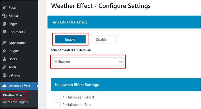 Enabling the Weather Effect plugin