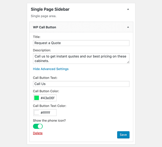 WordPress Call Button Sidebar Widget