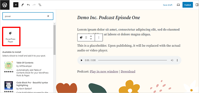 Add podcast player