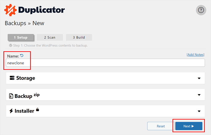 Naming the Duplicator backup