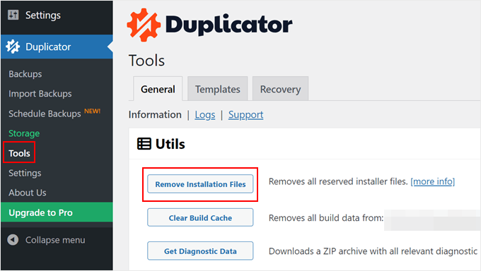 Removing Duplicator installer files