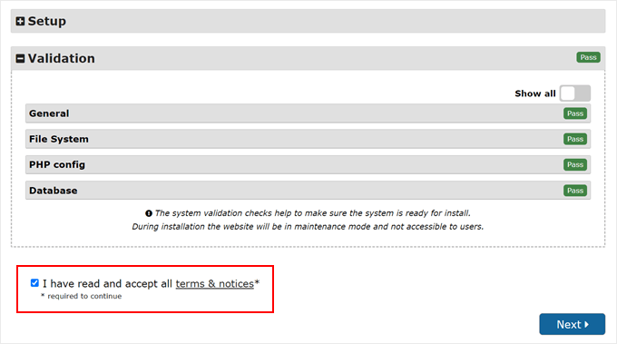 Proceeding with installing WordPress and uploading the backup files with Duplicator