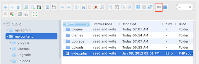 Previewing files using an FTP like file manager