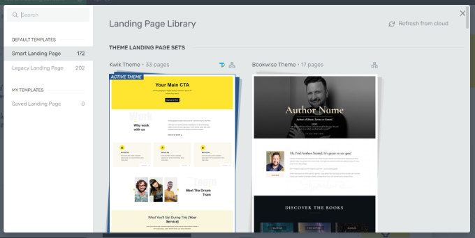 Select landing page template