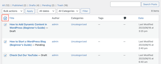 Deleting an unlimited number of WordPress posts