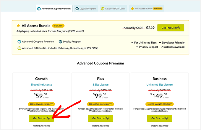 The pricing plans for Advanced Coupons