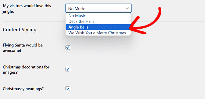 Christmasify settings