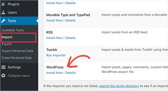 Install WordPress importer