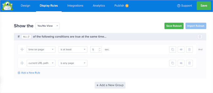 Configuring display rules in OptinMonster