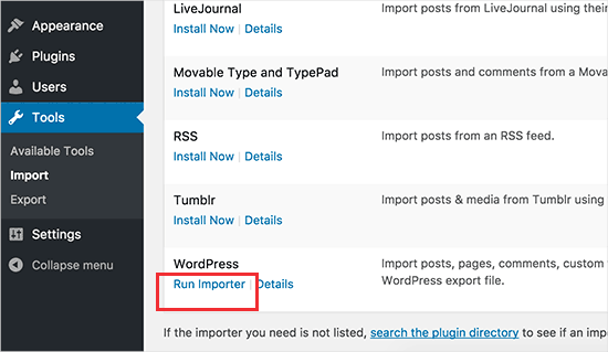 Run WordPress importer