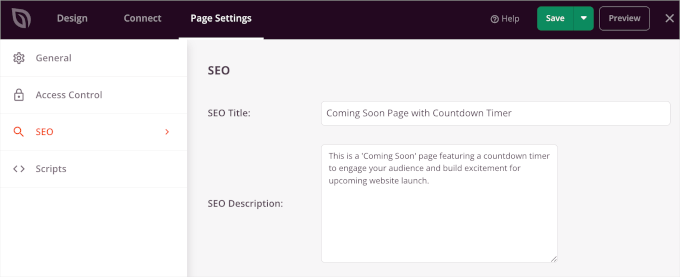 Optimizing the landing page's SEO in SeedProd