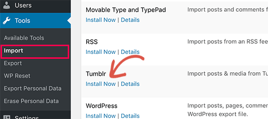 Installing Tumblr importer