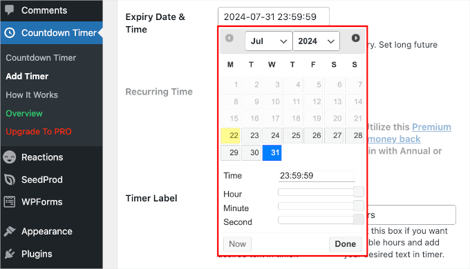 Setting expiry date and time in Countdown Timer Ultimate