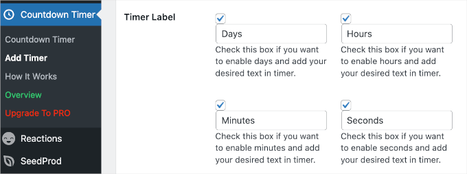 Setting the timer label in Countdown Timer Ultimate