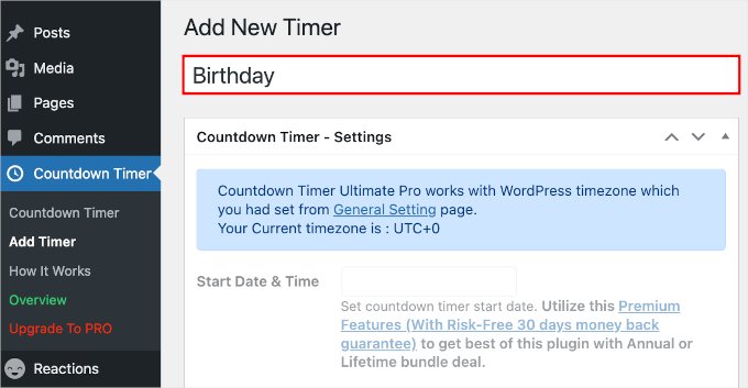 Adding timer title