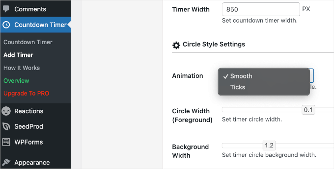 Countdown Timer Ultimate's circle design settings