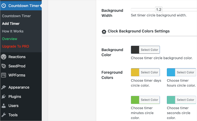 Countdown Timer Ultimate's clock background colors settings