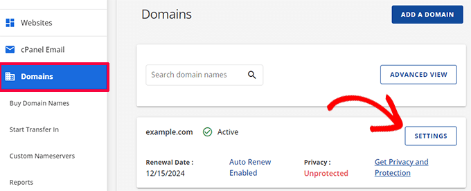 Bluehost domain settings
