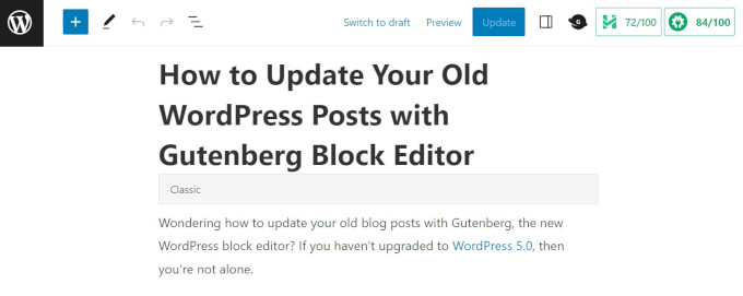 Classic block in Gutenberg Block Editor