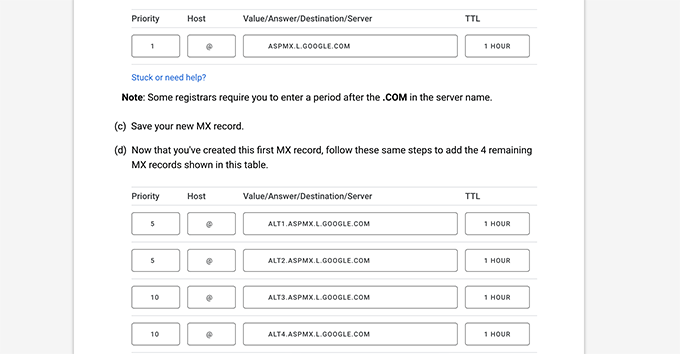 Gmail MX records