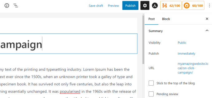 Post options in settings column