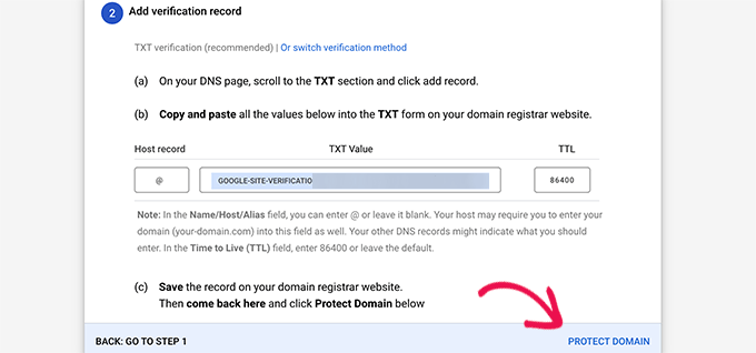 Protect domain and verify