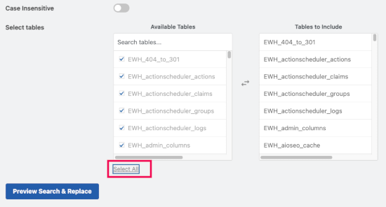 Select tables