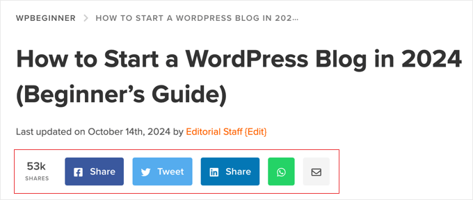 WPBeginner Example of Social Share Buttons