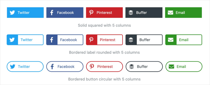 Novashare Button Style and Shape Combinations