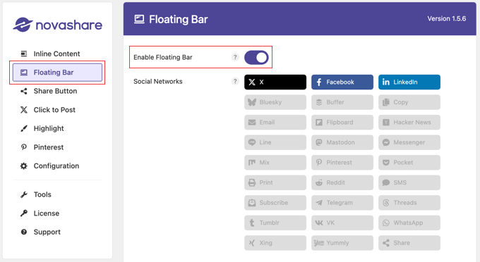 Enabling a Floating Bar for Social Share Buttons With Novashare