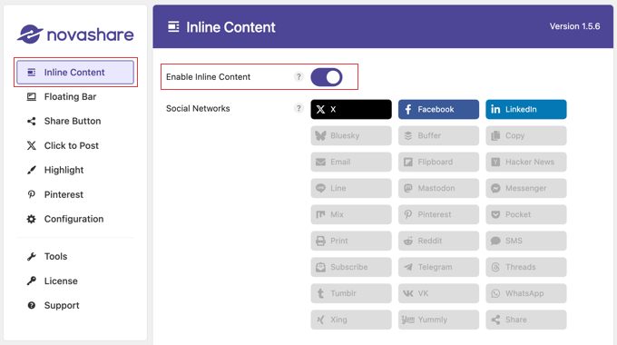 Enable Inline Content in Novashare