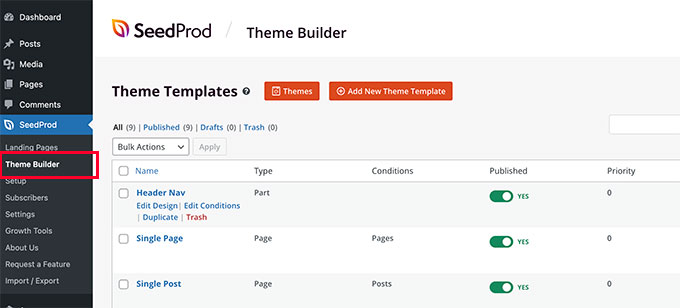 SeedProd theme builder