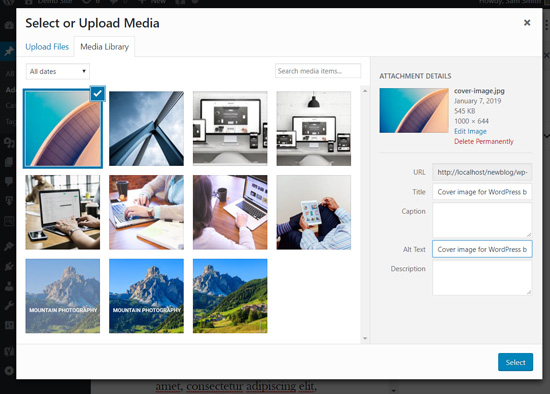 Upload cover image in WordPress block editor