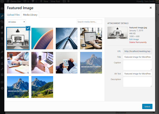 Upload featured image in WordPress