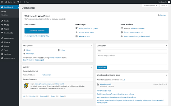 WordPress admin dashboard