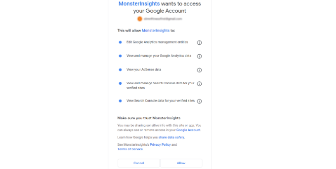 允许访问您的 Google 帐户