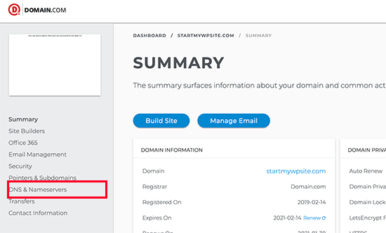 Domain DNS and nameserver settings