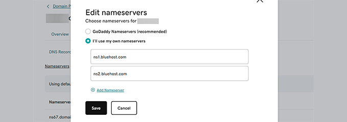 Edit GoDaddy Nameservers