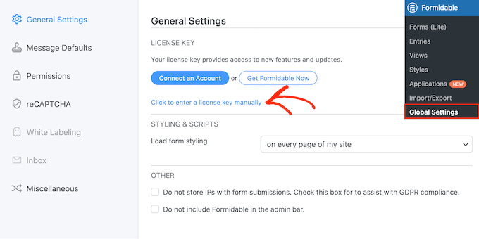 Adding the Formidable Forms license