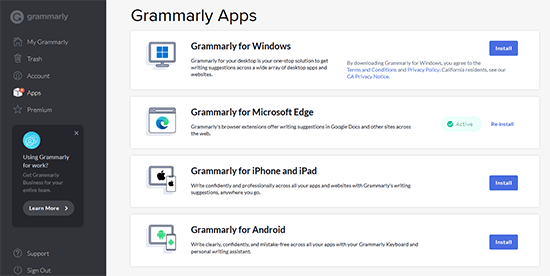 Grammarly apps for different platforms