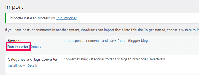 Run Blogger importer