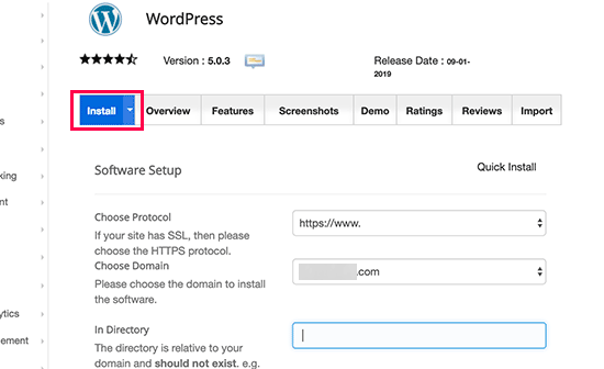 Installing wordpress on cpanel